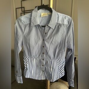 Maeve by Anthropologie Striped Blue and White Blouse
